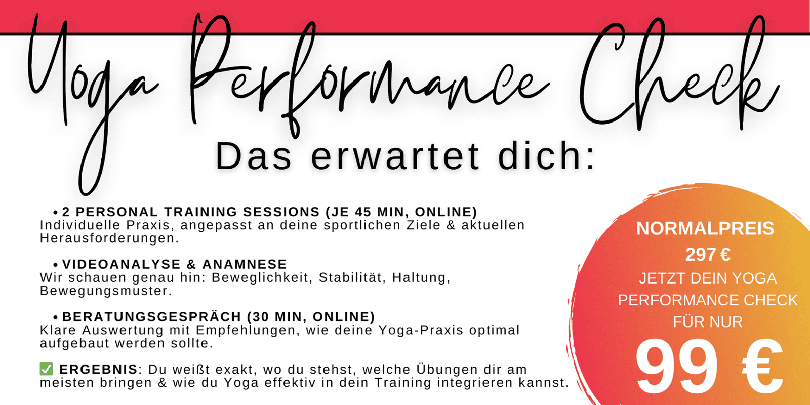 Yoga Performance Check Banner "Das erwartet dich"